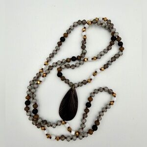 Nordstrom Brown and Gold Beaded Pendant Necklace